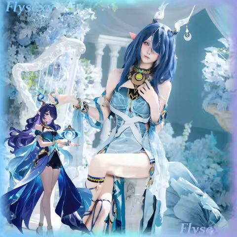 Lauma Cosplay Costume Genshin Impact Lauma Wig Dress Frostmoon Scions Headwear Bracelet Wig Party Ha