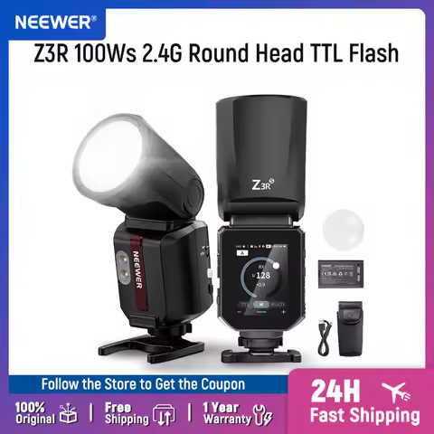 NEEWER Z3R 100Ws 2.4G TTL Round Head Flash Speedlite Touchscreen, 1/8000s HSS, 500 Full Power Flash 