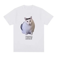 Cat Saying Huh? Funny Meme T-shirt Cotton Breathable Short Sleeve T Shirts Fashion Harajuku Tee Shir