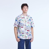 GSP เสื้อฮาวาย แขนสั้น สีน้ำเงิน ขาว คอตต้อน ลายพิมพ์ Champ Elesee (PAGXNV)
