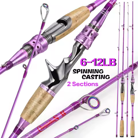 Sougayilang 2Sections Fishing Rod Spinning and Casting Wooden handle Fishing Rod Max 5-12lb Carbon F