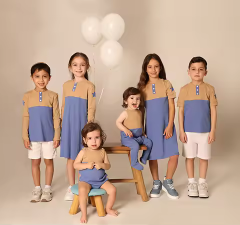 AA SS25-Ribbed Colorblock Sleeve Print Girl Dresses Baby Rompers Boy And Girl Casual Shirts Family M