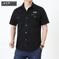 JEEP SPIRIT 1941 ESTD Summer Casual Shirt Men Oversized Short Sleeve Tooling Shirts Multiple Pockets