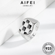 AIFEI JEWELRY Sterling 925 Korean Accessories Checkerboard Perak Women Ring For Silver Original Cincin 純銀戒指 Perempuan Adjustable R600