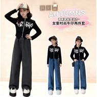 [nafdza.bdg] girls' jiper streacy crop jeans set