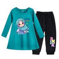 Setelan Tunik Lengan Panjang Setelan Celana Jogger Anak Perempuan Cario Kids Dress Baju Atasan Daste