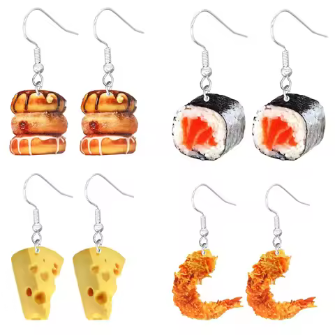 Food Earring 2D Handmade Cute Interesting Taco Corn Crunchy Burger Biscuits French Fries Ice Cream C