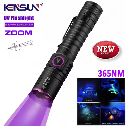 365/395nm UV Flashlight Zoom Type-C USB Rechargeable Black Light For Identification,Pet Urine Detect