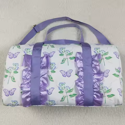 Hot Sale Kids Children Bags Fashion Ruffle Butterfly Floral Gym Duffle Bags Boutique Adult Girls Duf