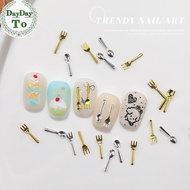 DayDayTo 50Pcs Mixed Ins Niche Tableware Series Spoon Fork Nail 3D Metal Nail Mold Nail Decorations 