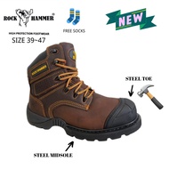 Rockhammer Leather Mid Cut Safety Shoes RH218 Steel Toe Steel Midsole | Slip & Oil Resistant | Lace 