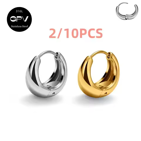 2/10PCS 316L Medical Stainless Steel Design Feel Round Earrings Vacuum Plated 18K Gold Fashion Women