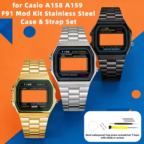 Stainless Steel Mod Kit for Casio A158 A159 F-91W A168W A159W F91W Upgrade Solid Metal Silver Case W