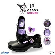 Y-Roon Model Y777 Girls' School Shoes Black Leather Purple Background Authentic Kuromi Pattern Avail