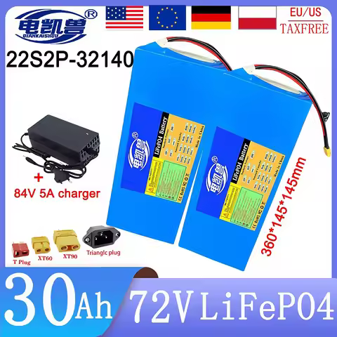 New 72V 30ah LiFePo4 Rechargeable electric vehicle Battery32140 22S2P Built in BMS 3600W Motor High 