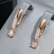 Wbmqda Simple Elegant Drop Earrings For Women 585 Rose Gold Color With White Natural Zircon Daily Pa