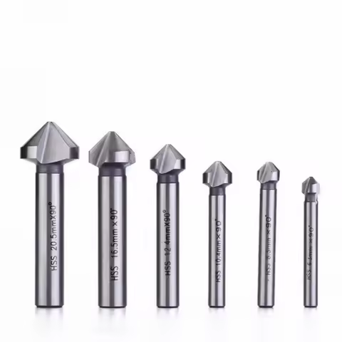 6pcs/set Box 6.3-20.5mm Chamfering End Mill Cutter 3 Flute Round shank 90 Degree HSS Countersink Deb