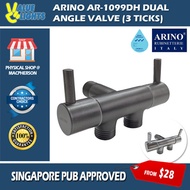 Arino Gun Metal Grey Dual Angle Valve Toilet Bidet 2 Way Water Divider PUB Approved 3 Ticks AR1099DH