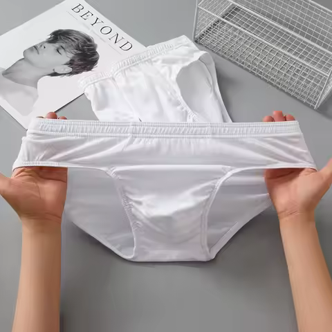 Men's Underwear Pure White Cotton Triangle Briefs Simple Comfort Breathable Underpants