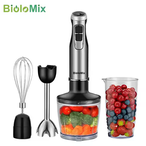 BioloMix 4 in 1 High Power 1200W Immersion Hand Stick Blender Mixer Includes Chopper and Smoothie Cu