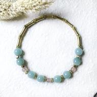 VIIART。天青色。櫻花瑪瑙草莓晶黃銅手環|天然石藍天白雲手鍊