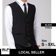 WP Men Formal Slim Fit 5-Button (S-5XL) / 4-Button (Plus Size 6XL-11XL) Waistcoat Vest - Black Type 