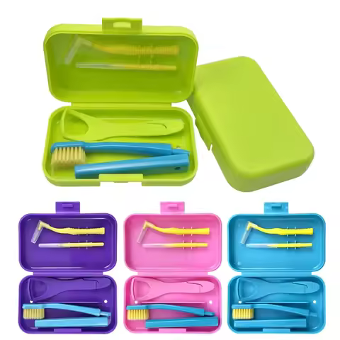 Portable Toothbrush Box Orthodontic Oral Hygiene Tools Kits Interdental Brush Tongue Scraper Travel 
