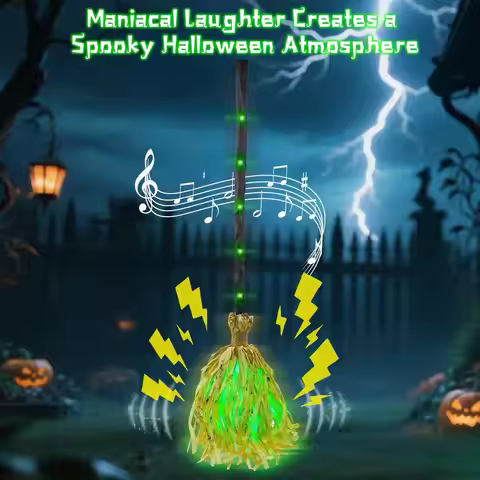 Light Up Haunted Dancing Witch Broomstick with Eerie Sound Effects Halloween Magic Prop for Party Ro