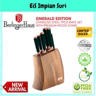 (Ready Stock) (BH-2645) Berlinger Haus 7pcs Stainless Steel Knife Set with Wooden Stand - Emerald