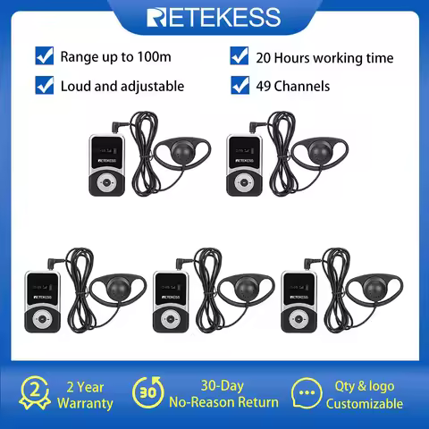 RETEKESS T131S 5 Pcs Tour Guide Receiver , 2nd Gen T130 Long Standby Time For Tour Guide System Excu