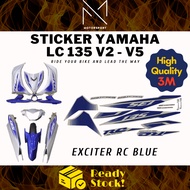 YAMAHA LC135 V2 - V5 Exciter RC Blue Cyan CoverSet Kaverset Biru Cyen Stripe Sticker 3M Premium Stic
