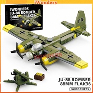 IWONDERS IW002 Military JU-88 Bomber Flak36 Anti-Aircraft Gun Building Blocks Army Airplane Vehicle 