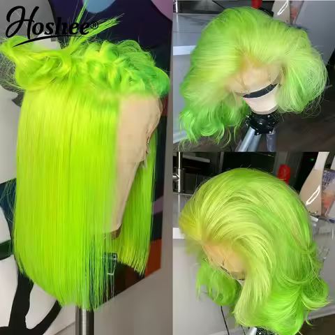 13x4 Transparent HD Lace Frontal Human Hair Wig Mint Green Hair Wigs Blue Short Bob Wigs Blonde Colo