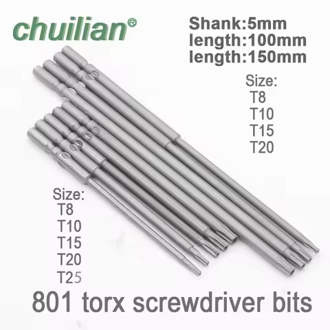 1Pc 801 length 100mm 150mm T7-T20 Torx Screwdriver Bit Set 5mm Round Shank Electric Screwdriver Bits