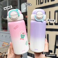 Small Tea Diary 304 Stainless Steel Children's Double Drinking Straw Thermos Cup Large Capacity High