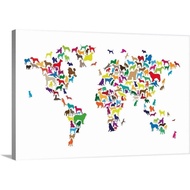 Dogs Map of The World Map Canvas Wall Art Print Dog Artwork