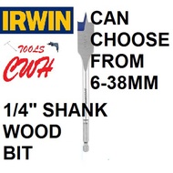 6-38MM RANGE IRWIN BLUE GROOVE WOOD DRILL BIT FLAT BITS MATA KAYU