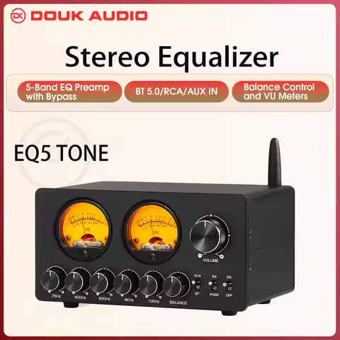 Douk Audio EQ5 TONE Mini 5-Band EQ Equalizer with Bluetooth Receiver 3.5mm AUX Stereo Audio Bypass P