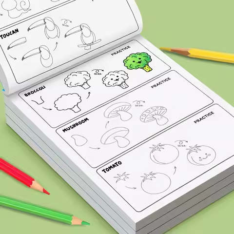 Drawing Practice Book, Beginner's Tutorial for Those with No Prior Experience, 32 Pages with a Varie