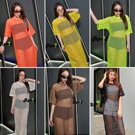 Mesh Long Dress Neon Color Spicy Length 47 Inches