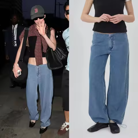 SH Water-Washed Blue Waistless Low-Waist Straight Denim Trousers Chill Light and Thin Fabric Can Be 