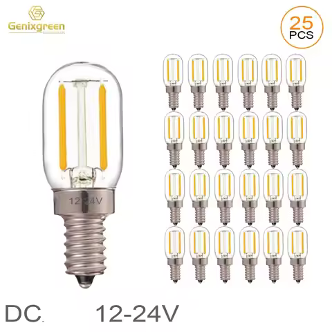 Genixgreen DC 12V 24V E14 LED Bulb T22 1W Low Voltage Tubular Filament Bulb E12 Candelabra LED Lamp