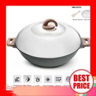 [ Local Ready Stocks ] iGOZO AMOZONAS 36CM NON-STICK PREMIUM GRANITE WOK + GLASS LID FREE : 1. WOODEN SPATULA 2. STEAM