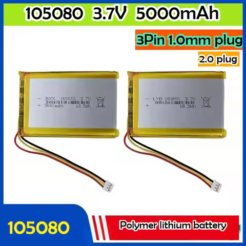 105080 3.7V 5000mAh 18.5Wh 3 Wires Thermistor Li-Polymer Li Battery JST 3Pin 2.0mm for DashCam GPS I