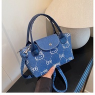 Ví Đeo Chéo in Họa Tiết Hello Kitty Denim Đa Năng Phong Cách Nhật Bản Ví Đeo Chéo Kiểu Bánh Bao Mới