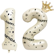 40 Inch White Foil Balloon Number 12,Crown 12th Birthday Party Decorative Balloons,Number Large Numb