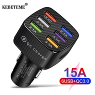 KEBETEME 6USB QC3.0 Car Charger 12-24V LED Digital Car Adapter Socket Quick Car Phone Charger