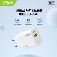 ROBOT RT-F2 DUAL PORT OUTPUT USB - A AND USB - C QC 3.0 18W USB FAST CHARGING Type-C LIVE CHARGER