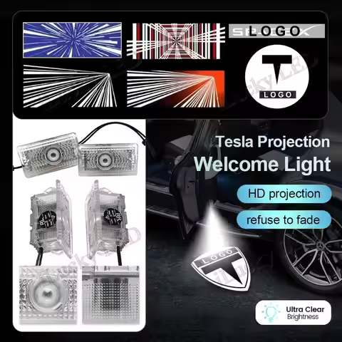 2Pcs Fashion LED Car Door Welcome Light Logo Projector for Tesla Model 3/Y 24-25 Model 3 17-23 Model