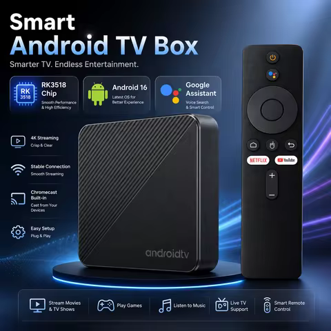 RK3518 Android 16 Smart TV Box with Google Assistant Smart Streaming Media Player Voice Control TV B
